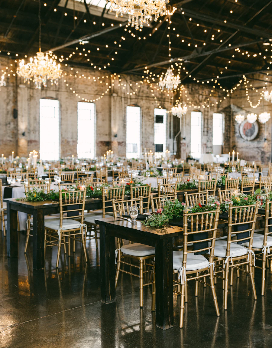 A large room with tables and chairs